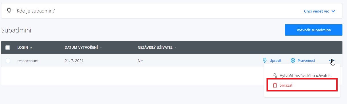 Sub Admin Subadmin - Websupport Centrum nápovědy