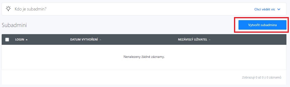 Sub Admin Subadmin - Websupport Centrum nápovědy