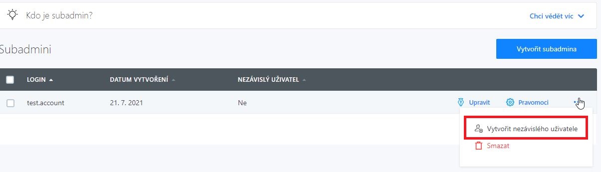 Sub Admin Subadmin - Websupport Centrum nápovědy